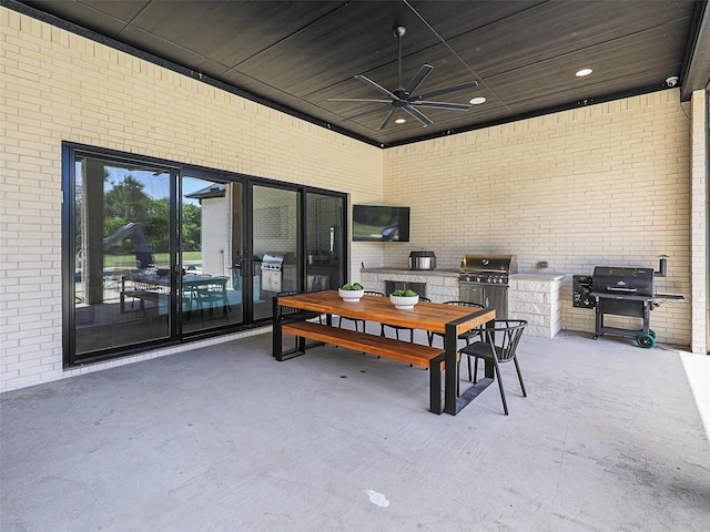 2015 Honey Ln, Celina, TX 75009 - view of patio with area for grilling, ceiling fan, a grill, and outdoor dining space
