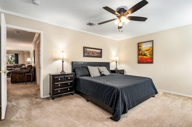 4 Raintree Ct, Mansfield, TX 76063 - bedroom with light carpet, crown molding, baseboards, and ceiling fan