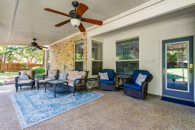 4 Raintree Ct, Mansfield, TX 76063 - view of patio featuring a ceiling fan, outdoor lounge area, and fence