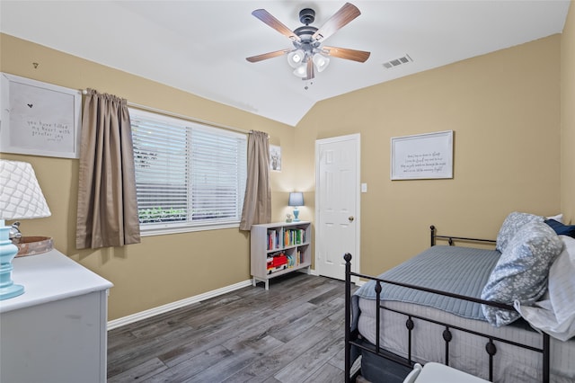 1701 Travis Ct, Allen, TX 75002 - bedroom with wood finished floors, vaulted ceiling, baseboards, and ceiling fan