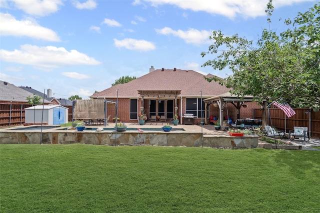1701 Travis Ct, Allen, TX 75002 - rear view of house featuring a gazebo, a pergola, brick siding, and a patio