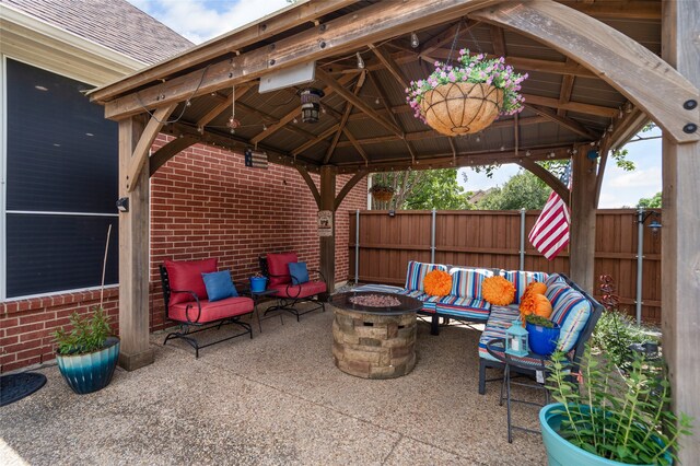 1701 Travis Ct, Allen, TX 75002 - view of patio / terrace with a gazebo and a fire pit