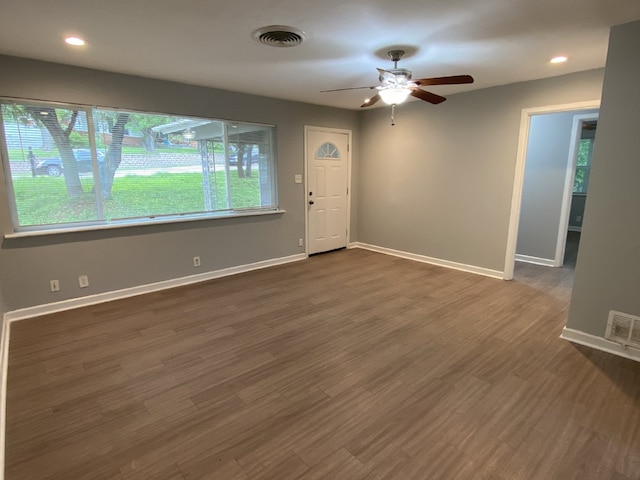 4233 Ridgecrest Cir, Lake Worth, TX 76135 - empty room with ceiling fan, baseboards, dark wood-style floors, and recessed lighting