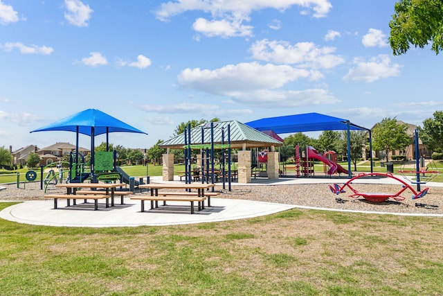 community play area featuring a yard and a gazebo