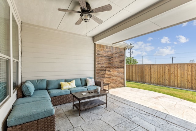1250 Amistad Dr, Prosper, TX 75078 - view of patio with fence, an outdoor living space, and a ceiling fan