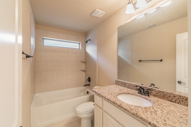 full bathroom featuring toilet, shower / washtub combination, tile patterned flooring, and vanity