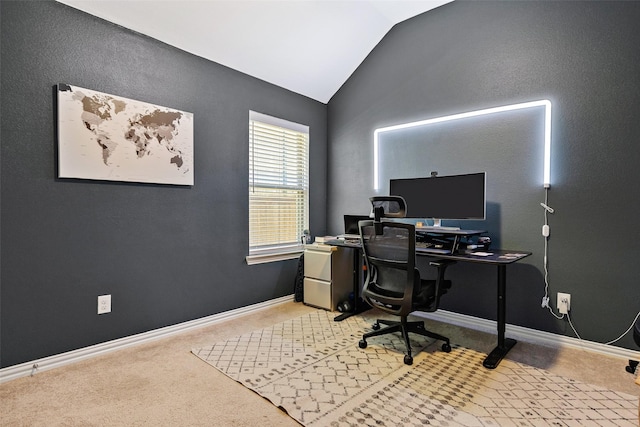 2434 Solomons Pl, Wylie, TX 75098 - home office with lofted ceiling, light colored carpet, and baseboards