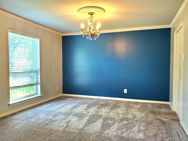 912 Chadwick Dr, Richardson, TX 75080 - carpeted spare room featuring crown molding, a chandelier, and baseboards