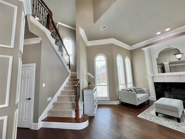 5603 S Archbridge Ct, Arlington, TX 76017 - foyer entrance with baseboards, stairs, hardwood / wood-style floors, ornamental molding, and recessed lighting