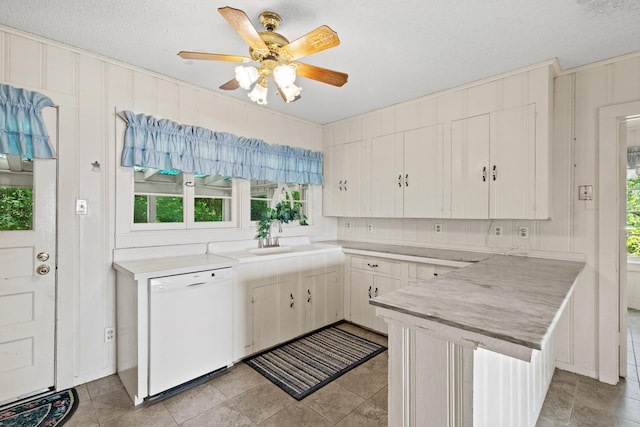 219 Ray Rd, Pottsboro, TX 75076 - kitchen with white dishwasher, a peninsula, a sink, light countertops, and plenty of natural light