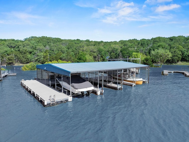 219 Ray Rd, Pottsboro, TX 75076 - dock featuring a forest view, a water view, and boat lift
