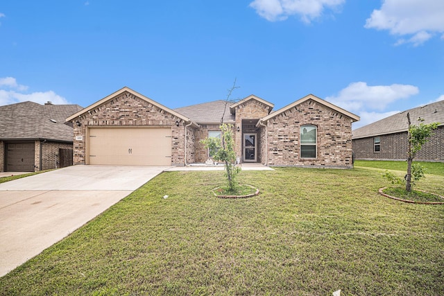 6505 Boot Jack Dr, Burleson, TX 76058 - view of front of property featuring a garage, concrete driveway, brick siding, and a front lawn