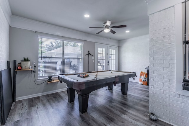 2801 Peachtree Ln, Pantego, TX 76013 - rec room with crown molding, ceiling fan, healthy amount of natural light, wood finished floors, and billiards