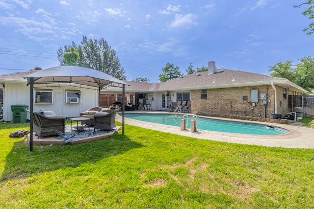2801 Peachtree Ln, Pantego, TX 76013 - view of pool with an outdoor hangout area, a gazebo, a lawn, and a patio