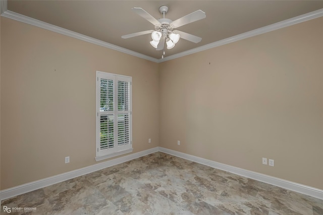 532 Hunters Run, Bossier City, LA 71111 - spare room featuring crown molding, baseboards, and ceiling fan