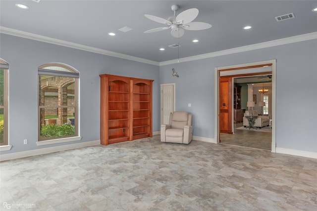 532 Hunters Run, Bossier City, LA 71111 - unfurnished room featuring ornamental molding, plenty of natural light, a ceiling fan, recessed lighting, and baseboards