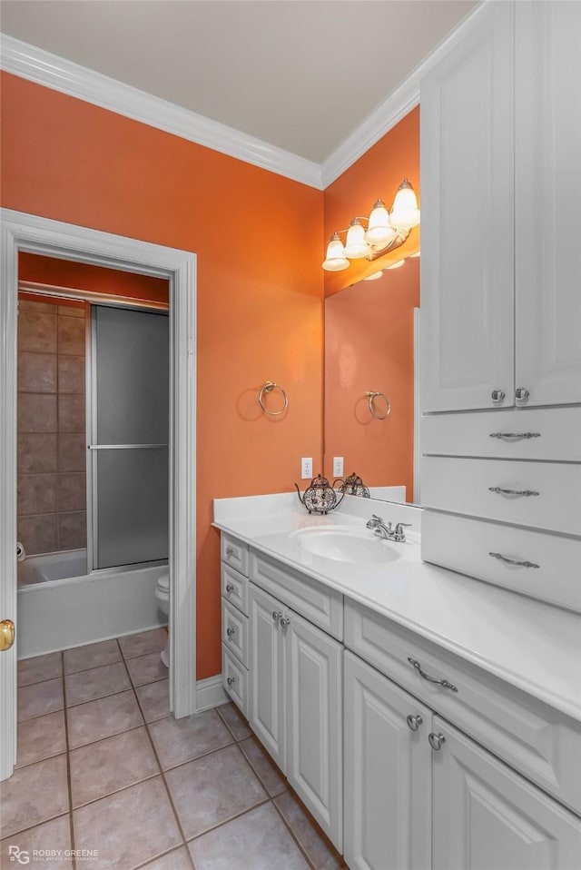 532 Hunters Run, Bossier City, LA 71111 - full bath featuring tile patterned floors, toilet, vanity, ornamental molding, and washtub / shower combination