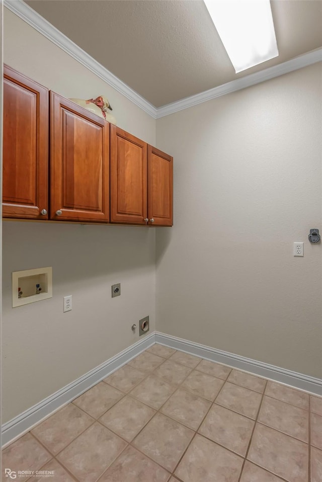 532 Hunters Run, Bossier City, LA 71111 - laundry area featuring cabinet space, hookup for an electric dryer, hookup for a washing machine, ornamental molding, and baseboards