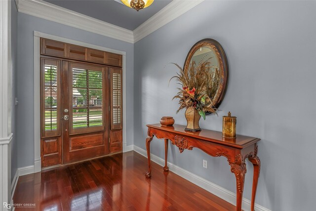532 Hunters Run, Bossier City, LA 71111 - entryway featuring dark wood-style floors, baseboards, and ornamental molding