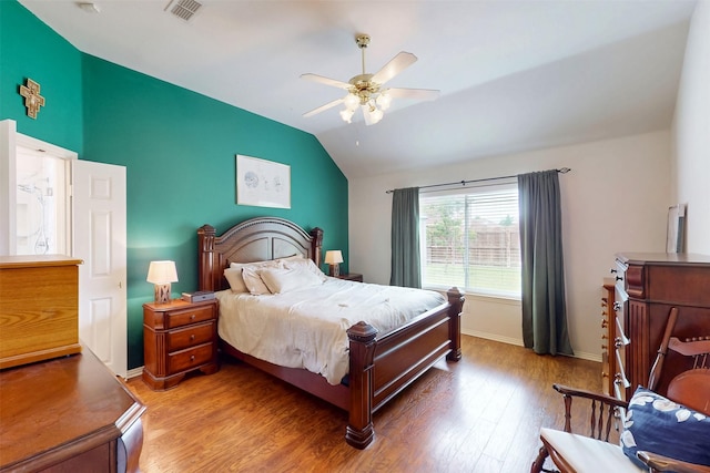203 Millington Trl, Mansfield, TX 76063 - bedroom with lofted ceiling, wood finished floors, ceiling fan, and baseboards