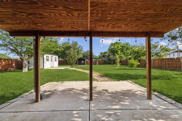 7613 Hewitt St, North Richland Hills, TX 76182 - view of patio / terrace with a storage shed and an outdoor structure