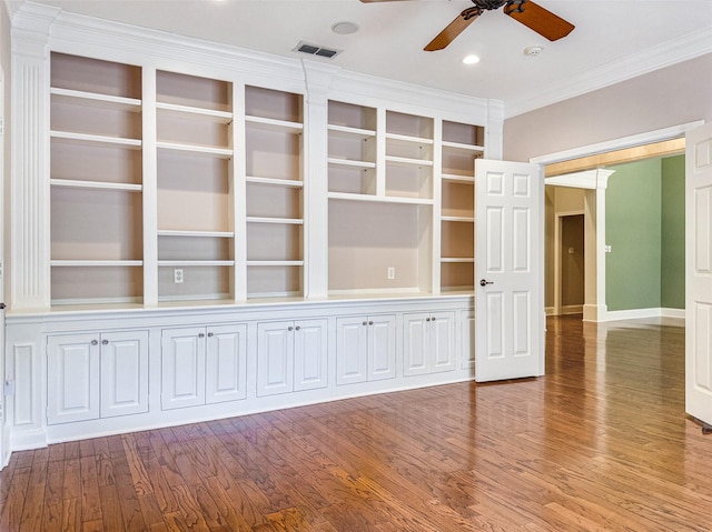 2215 Firestone Cir, Tyler, TX 75703 - empty room featuring ceiling fan, ornamental molding, wood finished floors, and baseboards
