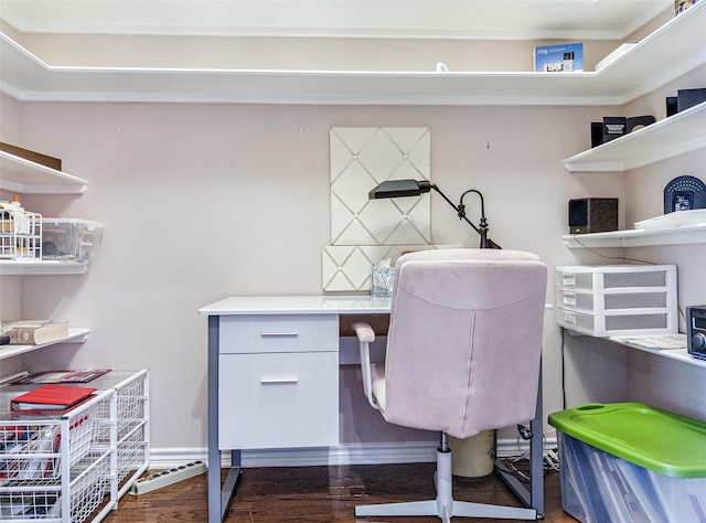 2215 Firestone Cir, Tyler, TX 75703 - office featuring wood finished floors, baseboards, and built in study area