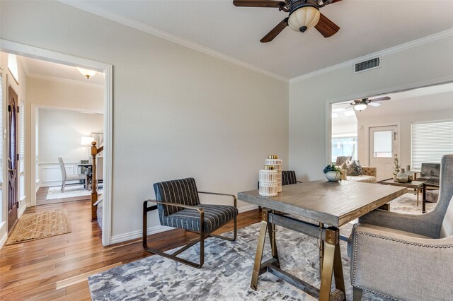 605 Keel Way, Azle, TX 76020 - office space with ceiling fan, light wood-style flooring, ornamental molding, and baseboards
