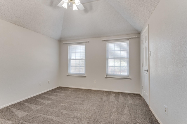 605 Keel Way, Azle, TX 76020 - carpeted spare room with lofted ceiling, a textured ceiling, ceiling fan, and baseboards