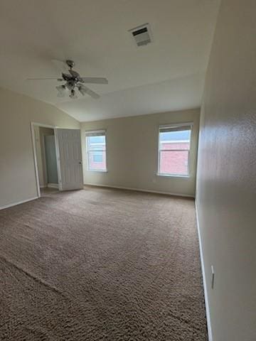 10237 Marigold Rd, Waco, TX 76708 - spare room with carpet, ceiling fan, baseboards, and lofted ceiling