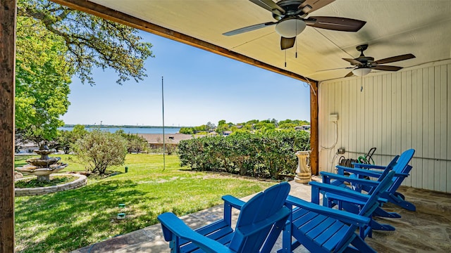 4536 Overlook Ct, Granbury, TX 76049 - view of patio / terrace with a water view and ceiling fan