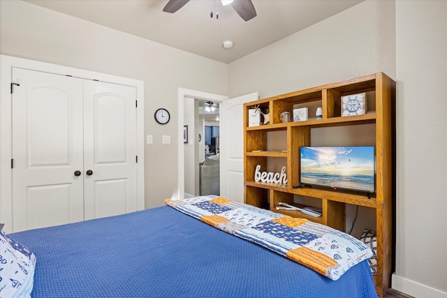 2610 Austin Dr, Granbury, TX 76048 - bedroom with a closet, a ceiling fan, and baseboards