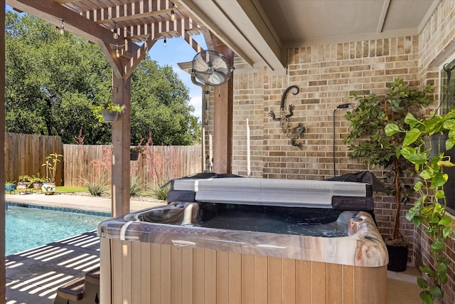2610 Austin Dr, Granbury, TX 76048 - view of patio with a hot tub, fence, and a pergola