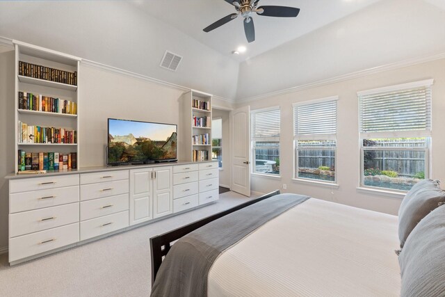 14322 Summerwoods Ln, Frisco, TX 75035 - carpeted bedroom with vaulted ceiling and a ceiling fan