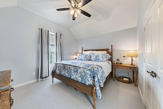 14322 Summerwoods Ln, Frisco, TX 75035 - bedroom featuring vaulted ceiling, light colored carpet, baseboards, and ceiling fan
