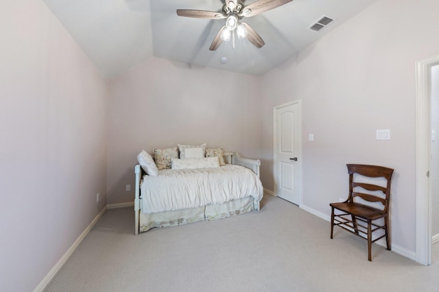 14322 Summerwoods Ln, Frisco, TX 75035 - carpeted bedroom featuring vaulted ceiling, baseboards, and ceiling fan