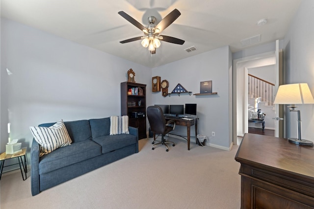 14322 Summerwoods Ln, Frisco, TX 75035 - home office featuring light colored carpet, ceiling fan, and baseboards