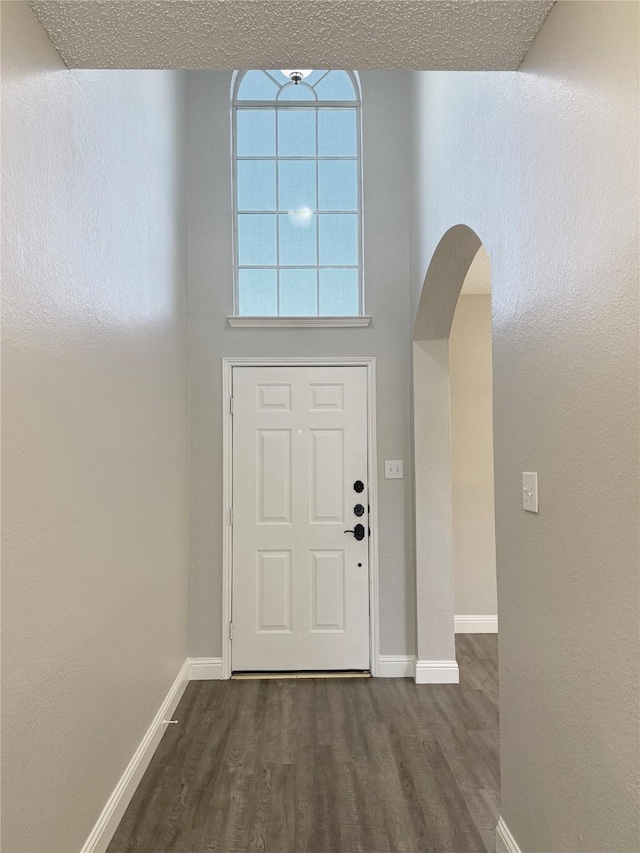 207 Trailwood Dr, Allen, TX 75002 - foyer with arched walkways, dark wood-style flooring, and baseboards