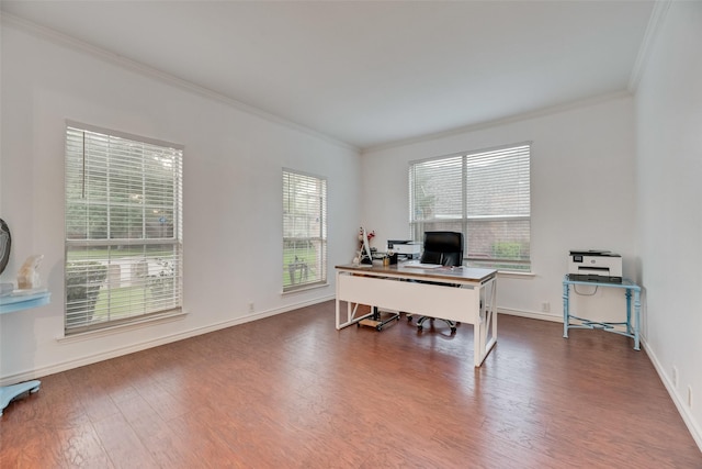 2904 Champlin Ct, Richardson, TX 75082 - office area with crown molding, wood finished floors, and baseboards