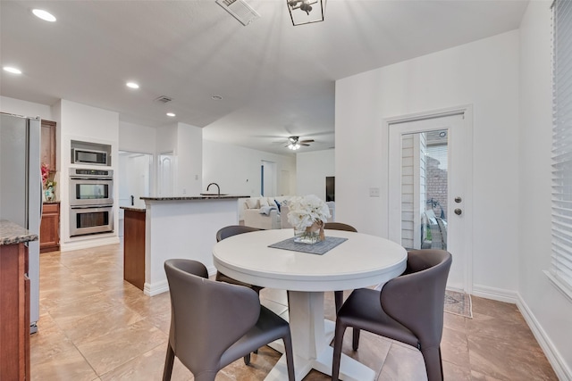 2904 Champlin Ct, Richardson, TX 75082 - dining room featuring recessed lighting and a ceiling fan