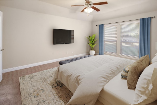 609 Racine Dr, Oak Point, TX 75068 - bedroom featuring carpet, ceiling fan, and lofted ceiling