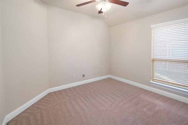 609 Racine Dr, Oak Point, TX 75068 - empty room featuring a ceiling fan, carpet floors, baseboards, and lofted ceiling