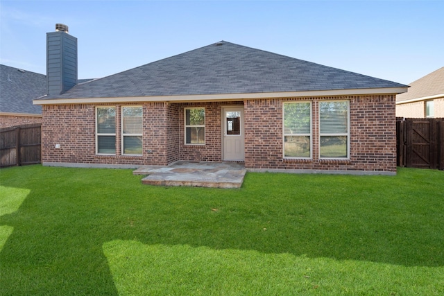 609 Racine Dr, Oak Point, TX 75068 - rear view of property with a patio area, a fenced backyard, brick siding, a chimney, and roof with shingles