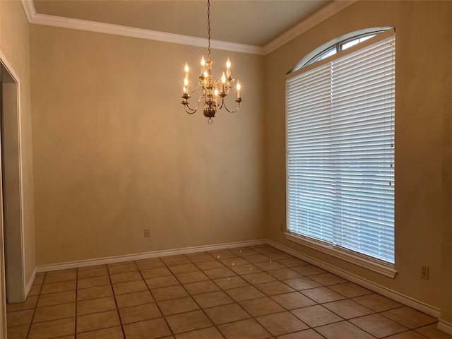 1102 N Main St, Leonard, TX 75452 - empty room featuring a chandelier, ornamental molding, light tile patterned floors, and baseboards
