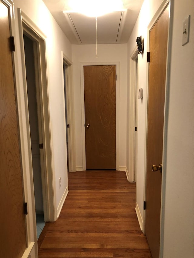 608 Spinner Rd, Desoto, TX 75115 - corridor with attic access, dark wood finished floors, and baseboards