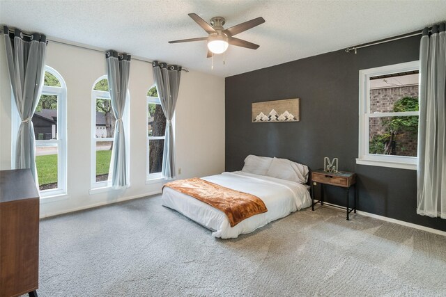 2012 S Meadow Way Cir, Arlington, TX 76015 - bedroom with carpet floors, a textured ceiling, a ceiling fan, and baseboards