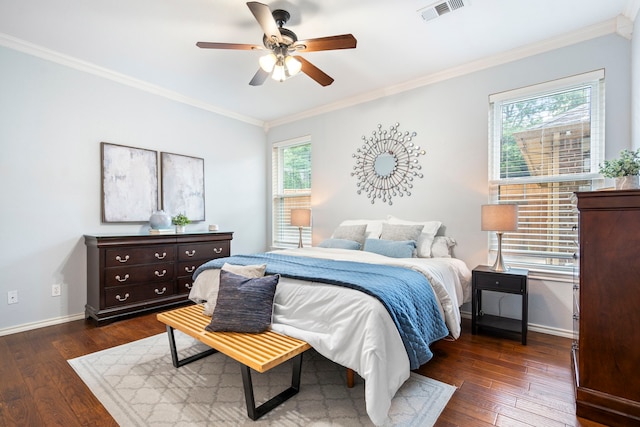 1219 Haines Ave, Dallas, TX 75208 - bedroom featuring ornamental molding, wood-type flooring, and ceiling fan