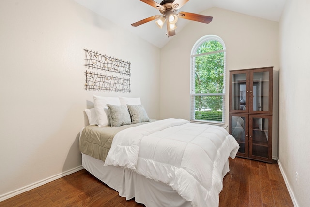 1219 Haines Ave, Dallas, TX 75208 - bedroom featuring wood finished floors, lofted ceiling, and ceiling fan