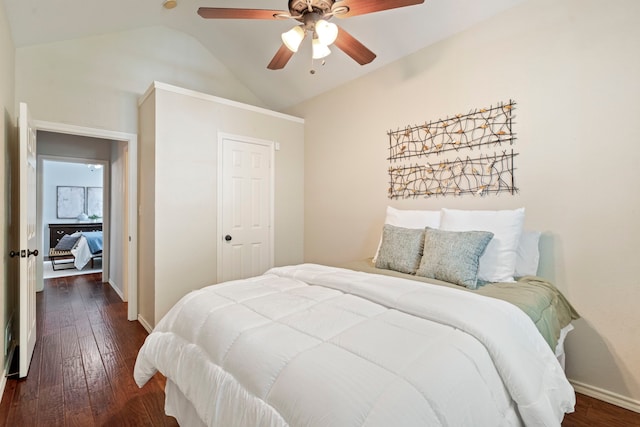 1219 Haines Ave, Dallas, TX 75208 - bedroom featuring wood-type flooring, vaulted ceiling, and ceiling fan