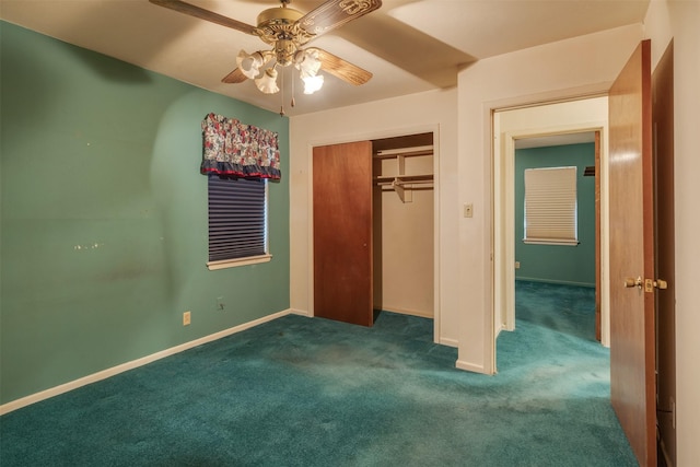 1406 E Cortez Dr, Wichita Falls, TX 76306 - unfurnished bedroom featuring carpet floors, baseboards, a closet, and a ceiling fan